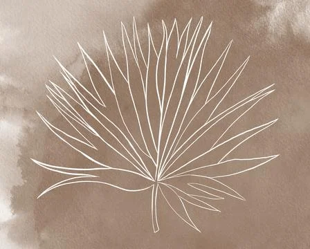 Palm leaf. Line illustration isolated on Watercolour beige background. Stock Illustration