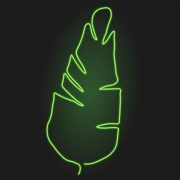 Palm leaf made of neon tubes green glowing behind Stock Illustration