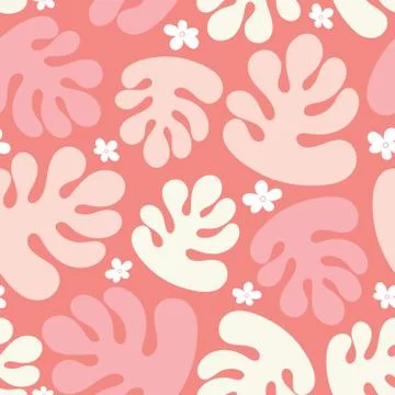 Palm leaf pattern design. Vector seamless repeat of large pink tropical leaves. Stock Illustration