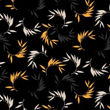 Palm leaf repeat on black background. Stock Illustration