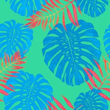 Palm leaf seamless pattern background of tropical trees branches Stock Illustration