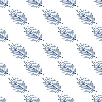 Palm leaf seamless pattern blue line art doodle tropical foliage background for Illustrazione stock