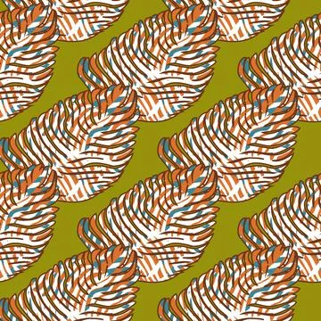 Palm leaf seamless pattern with hand drawn in line tropical print. Modern nat Stock Illustration