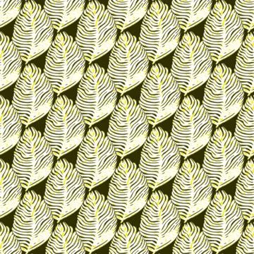 Palm leaf seamless pattern with hand drawn in line tropical print. Modern nat Stock Illustration