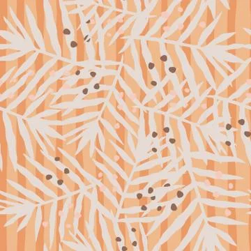 Palm leaf seamless pattern on stripes background. Exotic tropical fern leaves Stock Illustration