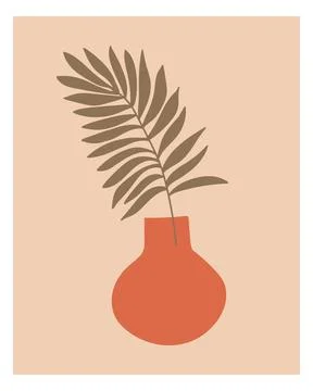 Palm leaf in a vase boho interior wall art. Minimal abstract print poster Stock Illustration