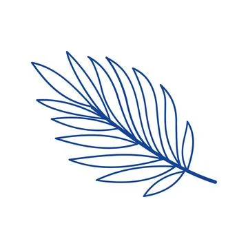 Palm leaf vector blue line art doodle tropical foliage icon for summer branding 스톡 일러스트