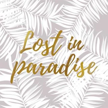 Palm leaf white color. Lost in paradise . Web banner or poster for e-commerce Stock Illustration