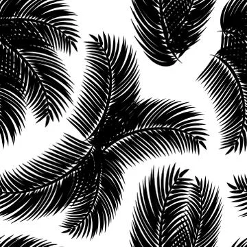 Palm leafs silhouette seamless pattern. 스톡 일러스트