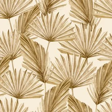 Palm Leaves Pattern. Seamless background with dry tropical plants in Boho style Stock Illustration