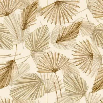 Palm Leaves Pattern. Seamless background with dry tropical plants in Boho style Stock Illustration