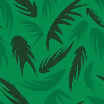 Palm leaves pattern. Tropical tree leaf shapes. Plant, botany. Monochrome green Illustrazione stock