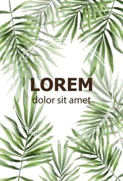 Palm leaves pattern Vector watercolor. Tropic exotic texture. Wild green deco Illustrazione stock