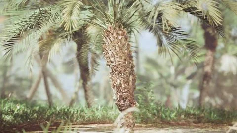 Palm leaves in the rays of the daytime sun Stock Illustration