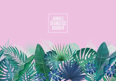 Palm leaves seamless horizontal border. Retro vector illustration Stock Illustration