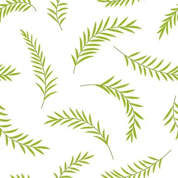 Palm leaves. Seamless pattern green tropical leaves. Flat, cartoon, vector Stock Illustration