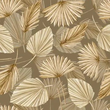 Palm Leaves seamless Pattern. Hand drawn watercolor illustration with dried Stock Illustration