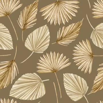 Palm leaves seamless Pattern. Hand drawn watercolor illustration with dry Stock Illustration