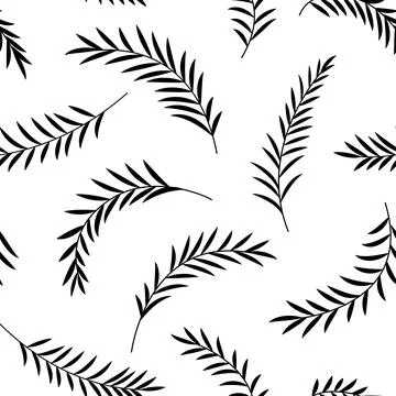 Palm leaves. Seamless pattern with leaves silhouette. Flat, vector Stock Illustration