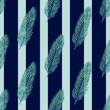 Palm leaves seamless pattern. Tropical branch in engraving style. Stock Illustration