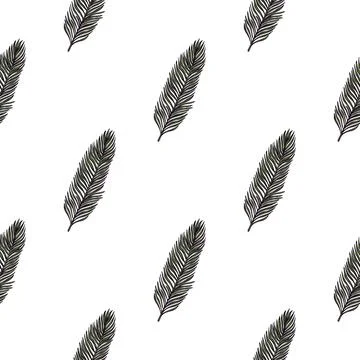 Palm leaves seamless pattern. Tropical branch in engraving style. Stock Illustration