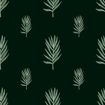 Palm leaves seamless pattern. Tropical branch in engraving style. Stock Illustration