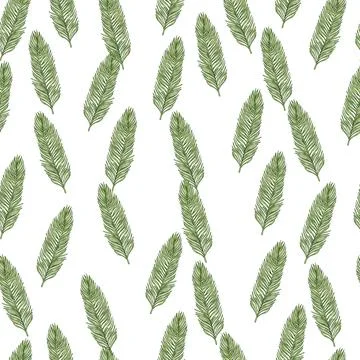 Palm leaves seamless pattern. Tropical branch in engraving style. Stock Illustration