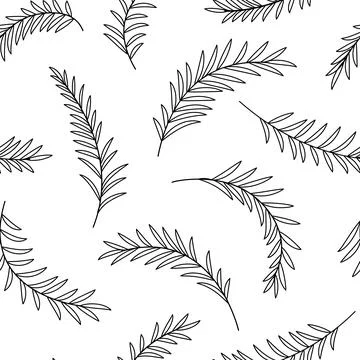 Palm leaves. Seamless pattern with tropical leaves. Outline, vector Stock Illustration