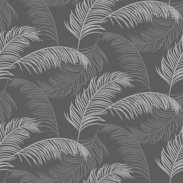 Palm leaves seamless pattern vector design. Gray colors plant background Stock Illustration
