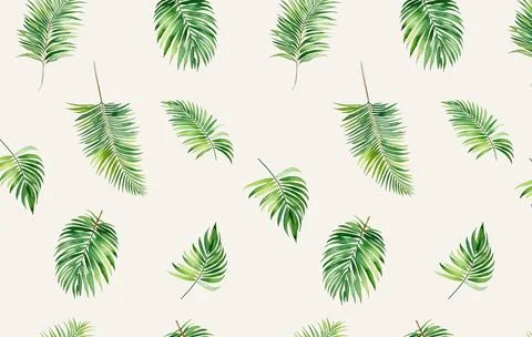 Palm leaves watercolor pattern Stock Illustration