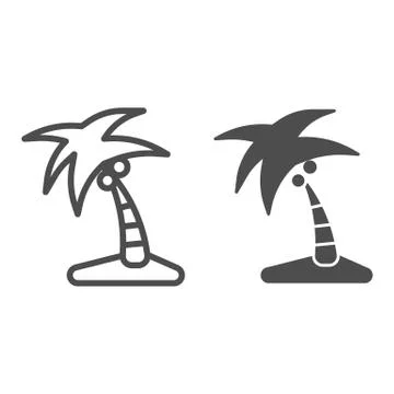 Palm line and solid icon, Summer concept, Palm tree silhouette on island sign on 库存插图