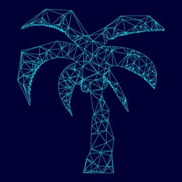 Palm low poly triangulation triangulated polygonal electric cyan blue vibrant Stock Illustration