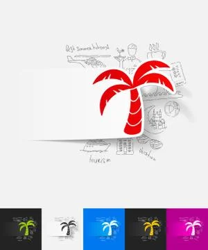Palm paper sticker with hand drawn elements 스톡 일러스트