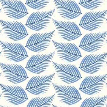 Palm pattern background. Cute vector tropical foliage design in blue. Stock Illustration