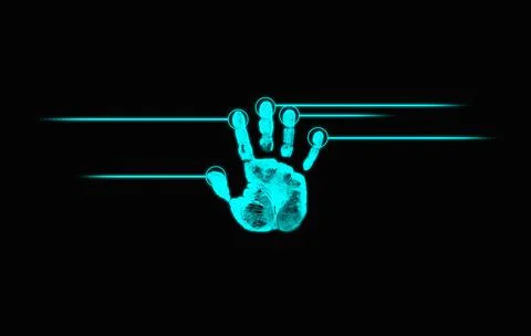 Palm print on black background. Identification. Stock Illustration