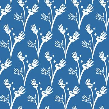 Palm print on blue background, seamless pattern symbol of friendship and mutu Stock Illustration