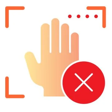 Palm recognition error flat icon. Palmprint access fail color icons in trendy Stock Illustration