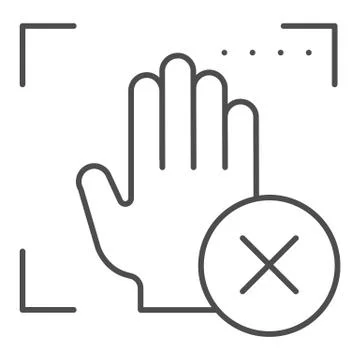 Palm recognition error thin line icon. Palmprint access fail vector illustration Ilustración de archivo