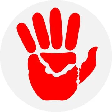 The palm is red. A red handprint with five fingers. The concepts of freedom a Stock Illustration
