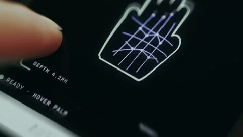 Palm scan for secure authentication on a digital device Stockbeeldmateriaal 335456929