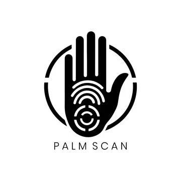 Palm Scan Security System Logo Design with Hand Print and Biometric Fingerprint Stock Illustration