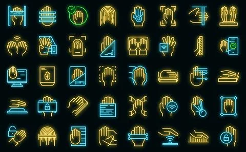 Palm scanning icons set vector neon Stockillustratie
