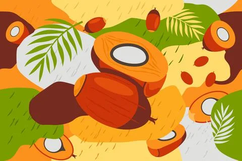 Palm seed and leaves elements seamless pattern abstract vector design backgro 스톡 일러스트