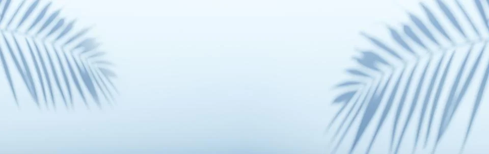 Palm shadow on an empty blue wall. Tropical sunny banner background for Stock Photos