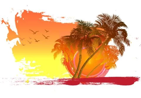 Palm on sunset background Stock Illustration