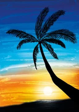 Palm on the sunset Stock Illustration