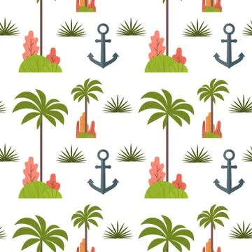 Palm Tree And Anchor Seamless Pattern Stock Illustration