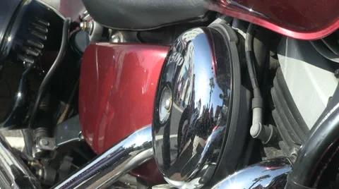 Palm tree and bike reflection in the side of motorbike chrome pannel Stock Footage 36814418