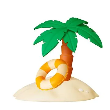 Palm tree and inflatable ring 3d concept. Render beach element, exotic ocean Stock Illustration