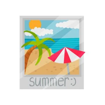 Palm tree and parasol on the beach. Vector illustration on white background. Stockillustratie